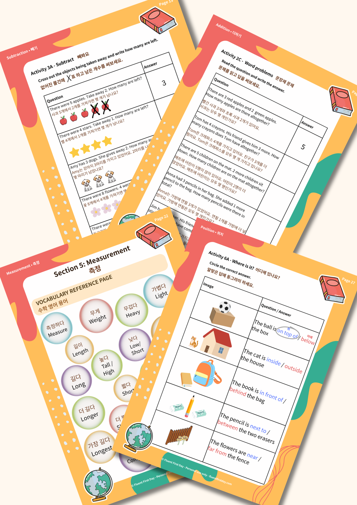 Maths Vocabulary & Activities - 수학 영어 용어 활동집 - Korean English Maths Pack - Kindergarten / Foundation Year